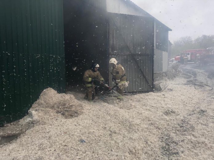 Пожар в цехе по переработке пера в Шахтах//Фото: ГУ МЧС России по РО